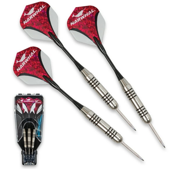 Narwhal Tournament Steel Tip Dart Set for Bristle Dartboards, 22g, 7 in. - 3 Pack with Carry Case