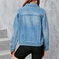thumbnail image 5 of Mercatoo Girls Ripped Jean Jacket Front Pocket Button Long Sleeve Collared Jean Coat Retro Classic Casual School Clothes, 5 of 6