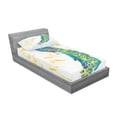 thumbnail image 2 of Peacock Fitted Sheet & Pillow Sham Set, Digital Watercolor Paint Creature Female Animal Large Tail Eyespots Image, Decorative Printed 2 Piece Bedding Decor Set, Twin, Aqua White, by Ambesonne, 2 of 2