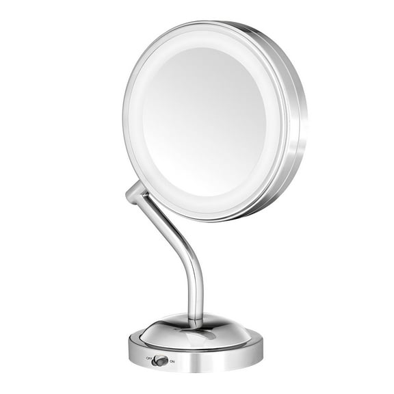 Conair Double-Sided Battery Operated Lighted Makeup Mirror - Lighted Vanity Makeup Mirror with LED Lights; 1x / 5x Magnification; Polished Chrome Finish