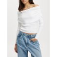 thumbnail image 3 of SUNSIOM Women's Off Shoulder Sweaters Classic Long Sleeve Solid Color Knit Pullover Slim Fit Tops, 3 of 7