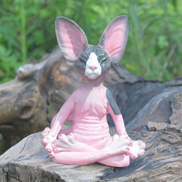 Gato de meditación Esculturas creativas Suministros de jardín Resina para interiores y exteriores (D)