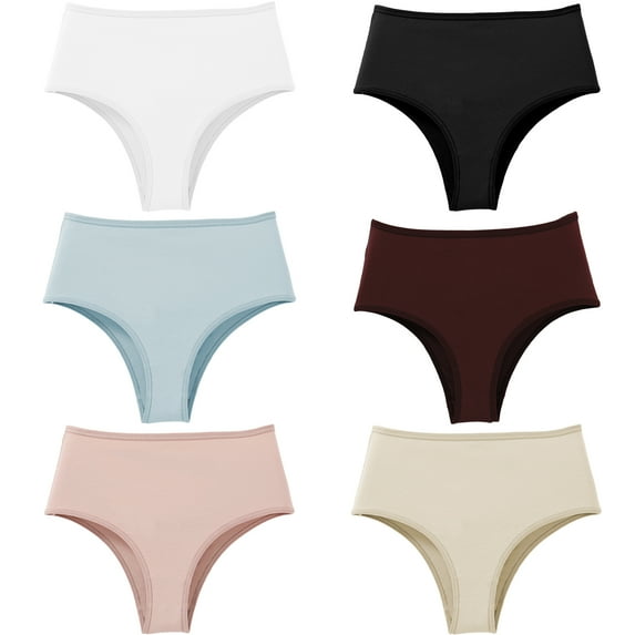 YELLOW ROBIN Women's Hipster Underwear Cheeky Cotton Panties High Waisted Assorted Color Pack of 6 Size XL