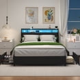 thumbnail image 2 of Miniyam Full Size Bed with LED Headboard, Storage Drawers, USB Ports for Adults, Black, 2 of 7