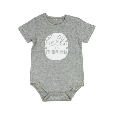 

StylesILove Cute Character Baby Boy Short-Sleeve Jumpsuit (95/18-24 Months Hello I m New Here)