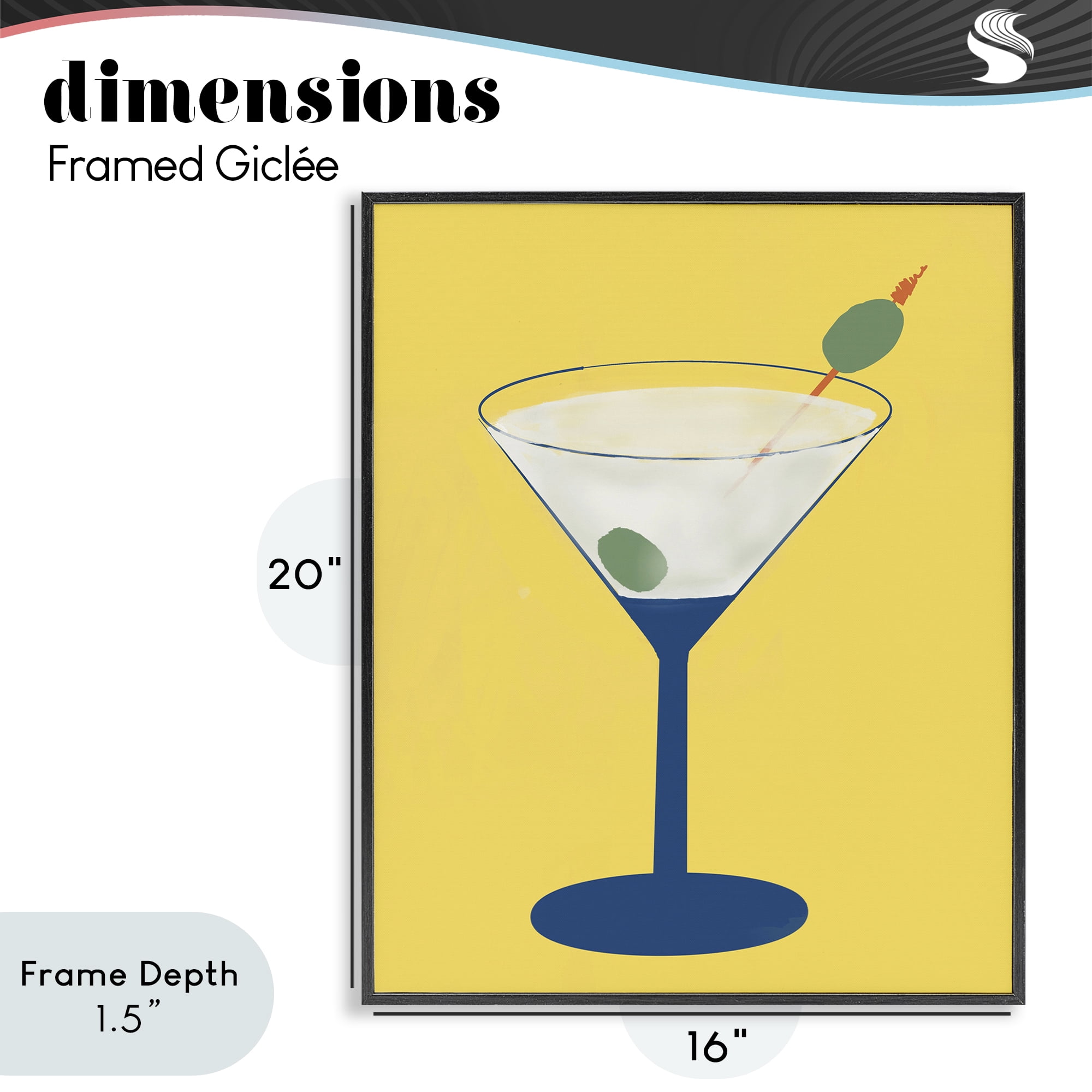 Stupell Industries Martini Glass over Yellow Black Framed Giclee Art, design by Robin Maria