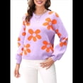 thumbnail image 1 of Suéter de Mujer de Otoño, Larga, Cuello Redondo, Jersey de Punto de Gran Tamaño, Tops Casuales con Estampados. Púrpura L, 1 of 10