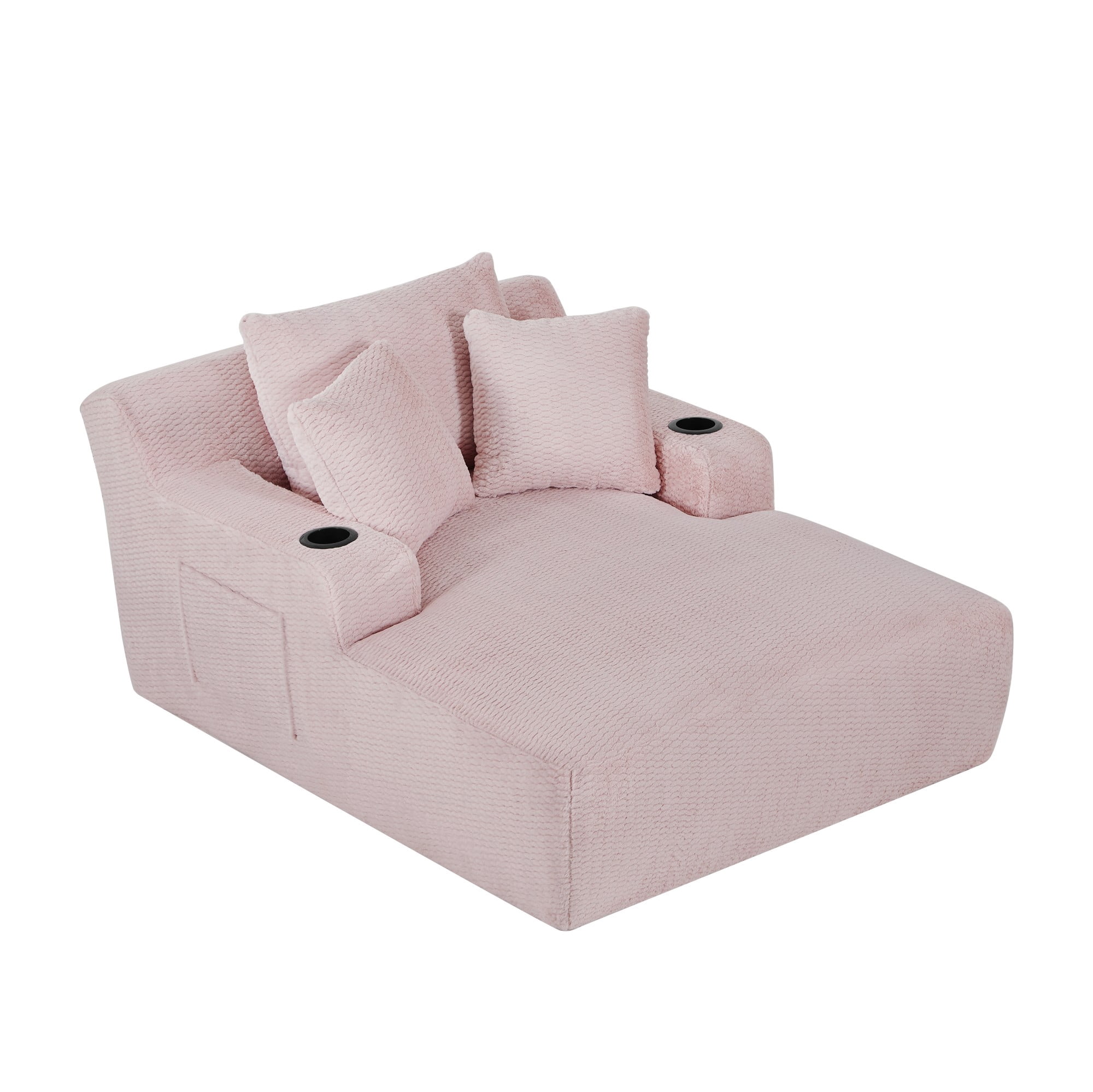 Aukfa Oversized Chaise Lounge Chair Indoor, 66" Boneless Sofa Couch with Cup Holders and 3Pillows for Living Room, Pink