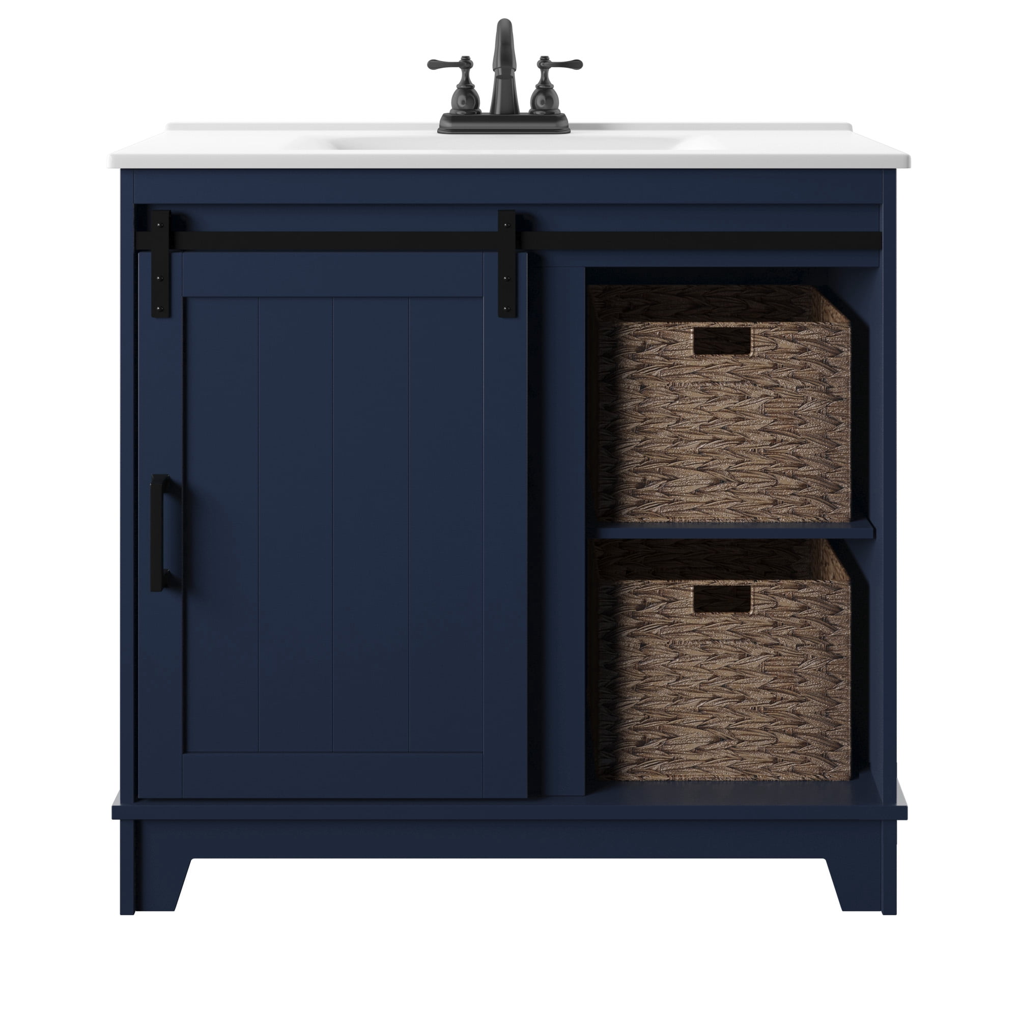 Twin Star Home 36" Sliding Barn Door Single Bathroom Vanity with Woven Baskets