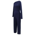 thumbnail image 5 of Women's 2 Piece Matching Leisure Set pant suits for women Long Sleeve Side Ruching Top Wide Leg Drawstring Pants Set with Pockets (Navy,S), 5 of 6