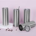 thumbnail image 3 of 4 Pack 20 oz Skinny Straight Tumbler Bulk, Stainless Steel Double Wall Insulated Tumblers with Lids and Straws, 20 oz Slim Travel Cup for Drinks Coffee Water, Diy Gift Tumbler, Silver, 3 of 6