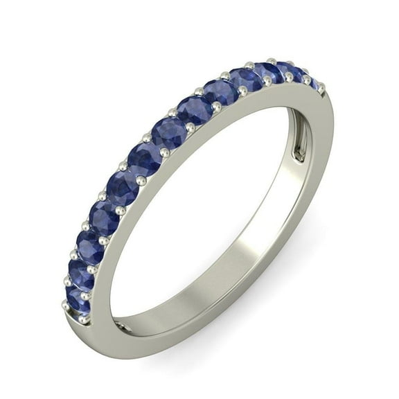 1 Carat Blue Sapphire Wedding Ring Band in 10k White Gold