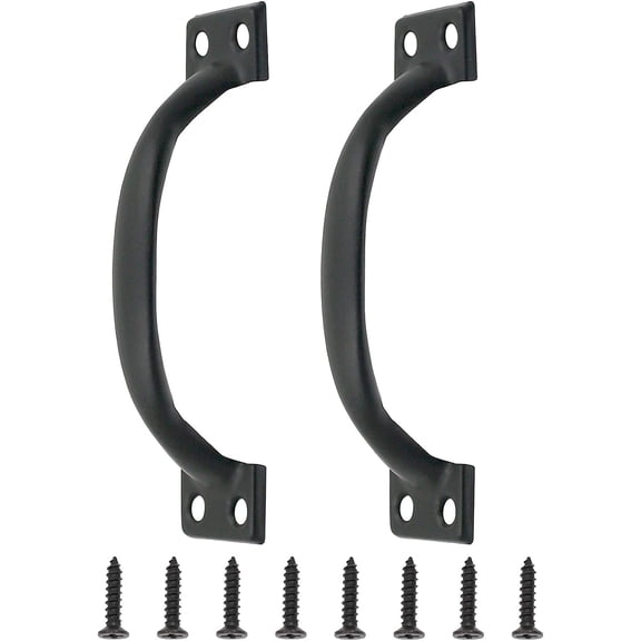 2 Pcs 4" Rustic Gate Handle, Iron Hardware Handle Pull with Screw, Vintage Farmhouse Cabinet Handles, Retro Drawer Pulls for Outdoor, Garage & Drawer, Black