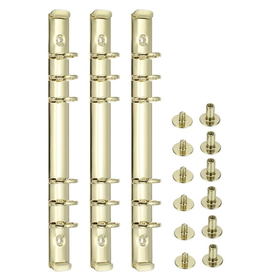 Uxcell A5 Ring Binder Mechanisms, 3 Set 6-Hole Replacement Kit for Binder Planners Binding Accessories, Gold Tone