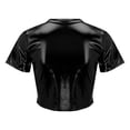 thumbnail image 4 of Tittly T Shirts for Women Tshirts Shirts Women's Solid Color Reflective Shiny Metallic Round Neck Short Sleeve Crop Top T Shirt Going Out Tops Crop Tops Black L, 4 of 8