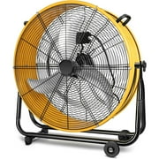 Heavy Duty Metal Industrial Drum Fan, 3 Speed Floor Fan for Warehouse, Workshop, Factory and Basement - High Velocity, Yellow, 24 Inch