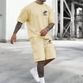 thumbnail image 2 of Afdoent Men's 2 Piece Short Set Mens Casual Pocket Work Pants Outfit Short Sleeved T Shirt And Shorts Set Summer With Stretchy Fabric Comfort Summer Vacation Outfits For Men, 2 of 4
