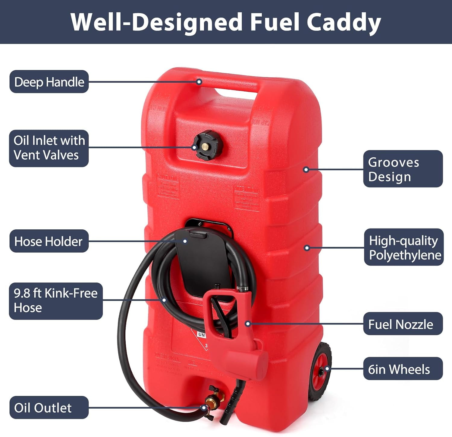Riedhoff 15.06 Gallon Portable Gas Can, Fluid Transfer Siphon Pump & 10' Delivery Hose, Red
