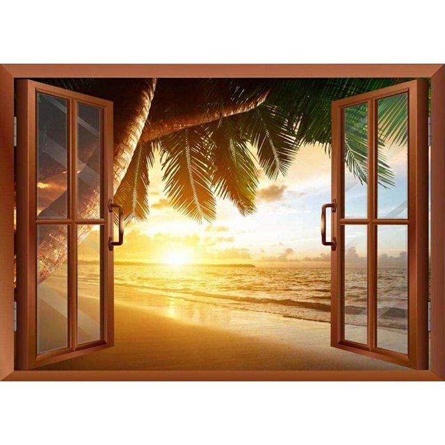 Cuadros Decorativos Dibujo de diamantes 5D DIY Serie de vista de ventana taladro Likrtyny redondo completo mosaico de arte imagen de diamantes de imitación decoración de la Oficina y el hog