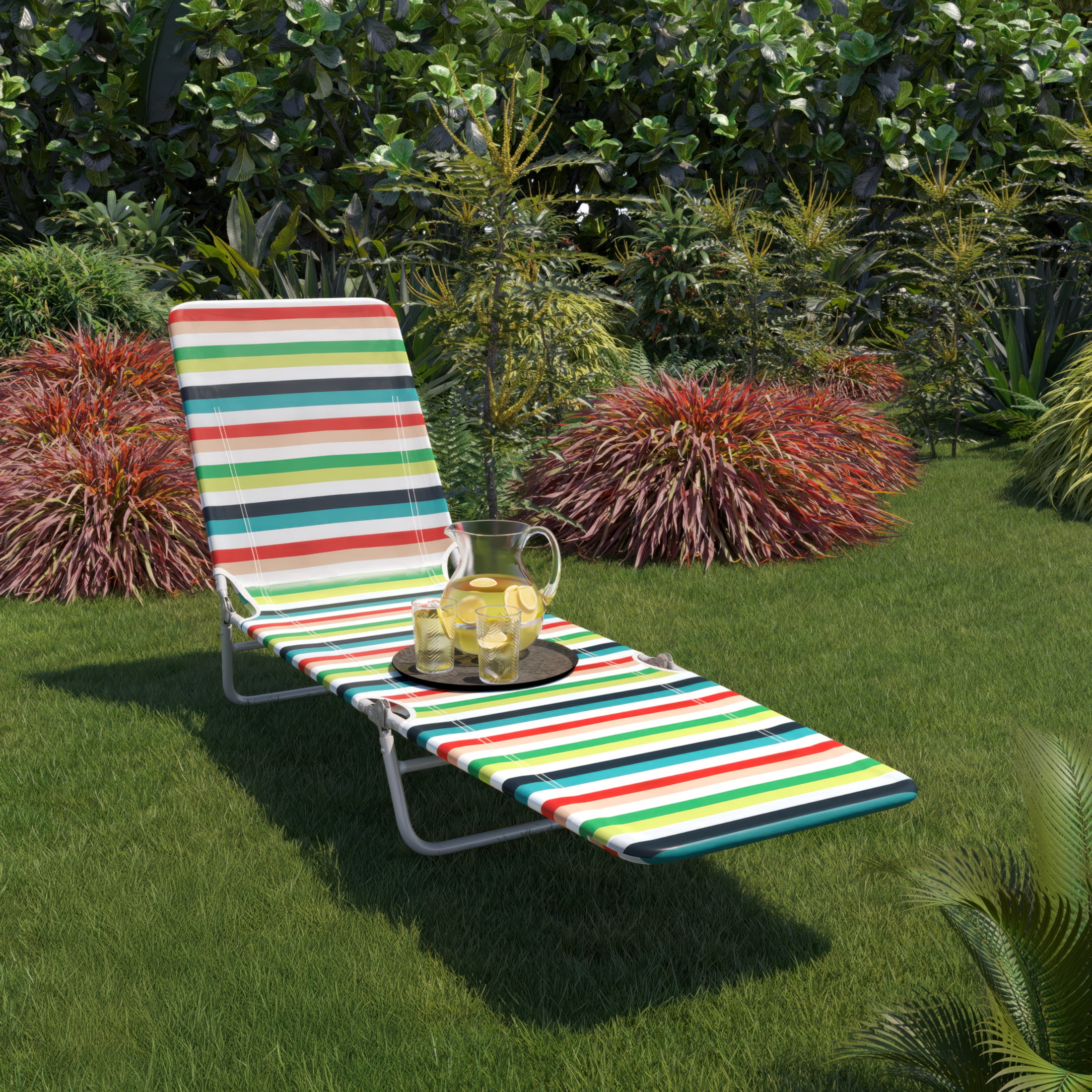 Mainstays Steel Folding Beach Lounger, Multi Stripe