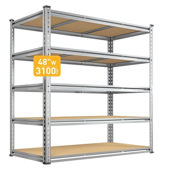 Exenoray 5-Tier Storage Shelves, 24.1" D x 48" W x 71.9" H Heavy Duty Shelving, 3100 lbs Capacity Garage Shelving for Kitchen Pantry Basement Laundry, Silver