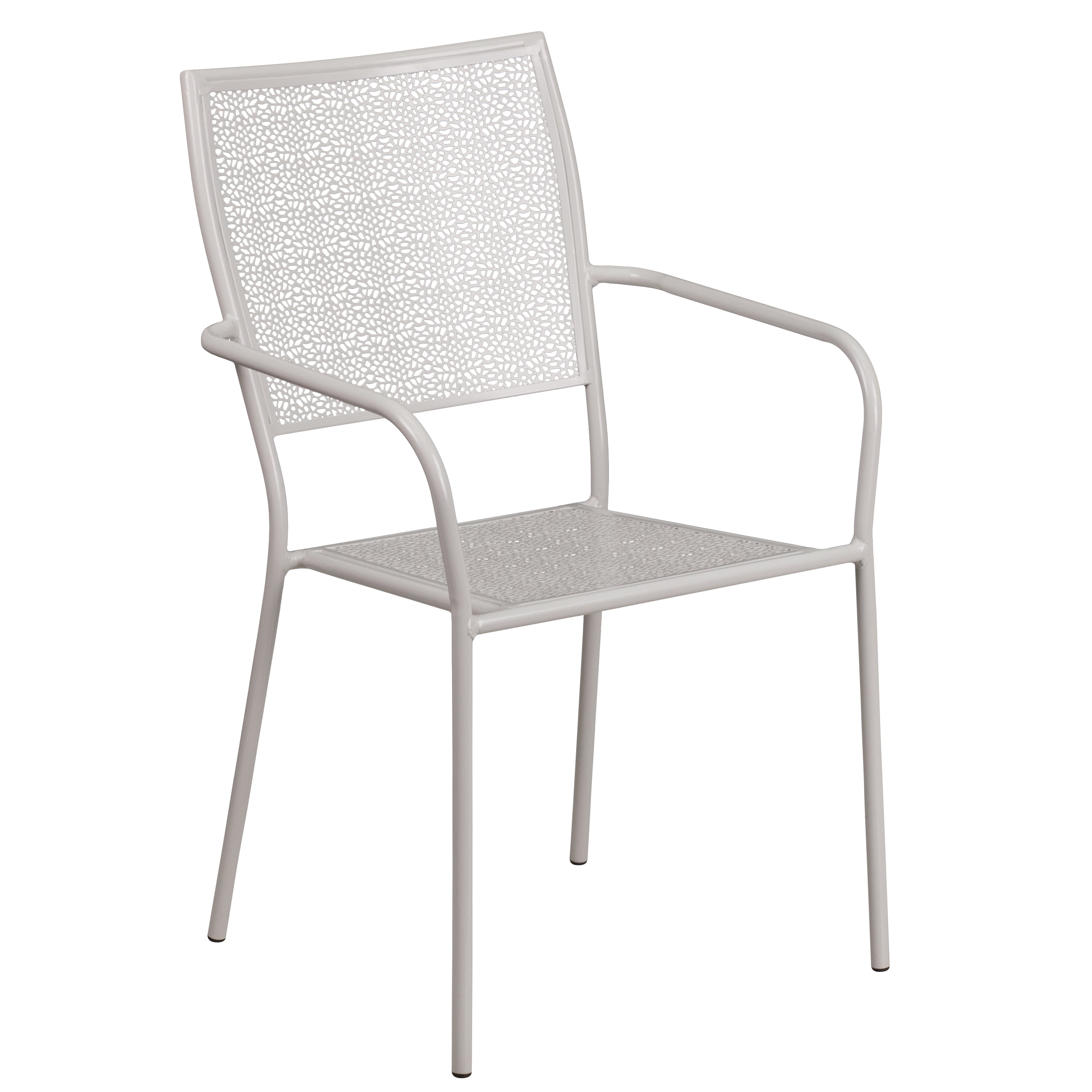 Emma + Oliver Commercial Light Gray Indoor-Outdoor Steel Patio Arm Chair with Square Back