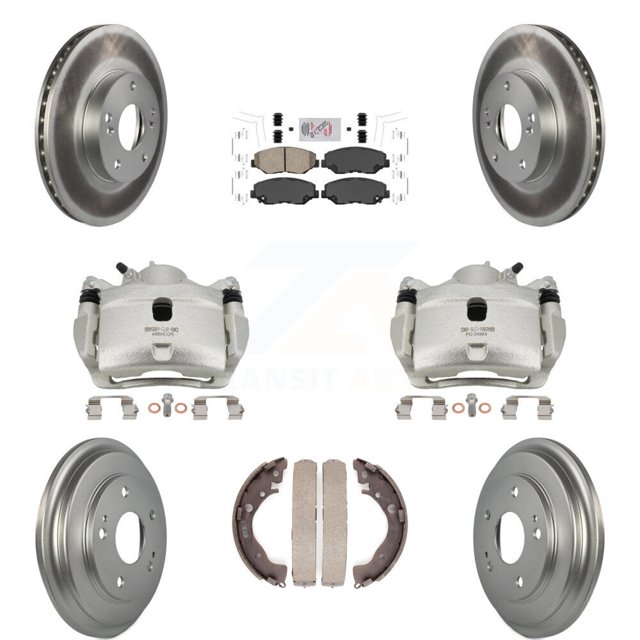 Transit Auto Front Rear Disc Brake Caliper Coated Rotors Drums Ceramic Pads Kit (8Pc) for Car 2014-2015 Honda Civic LX with 1.8L Automatic CVT transmission KCG-101365N