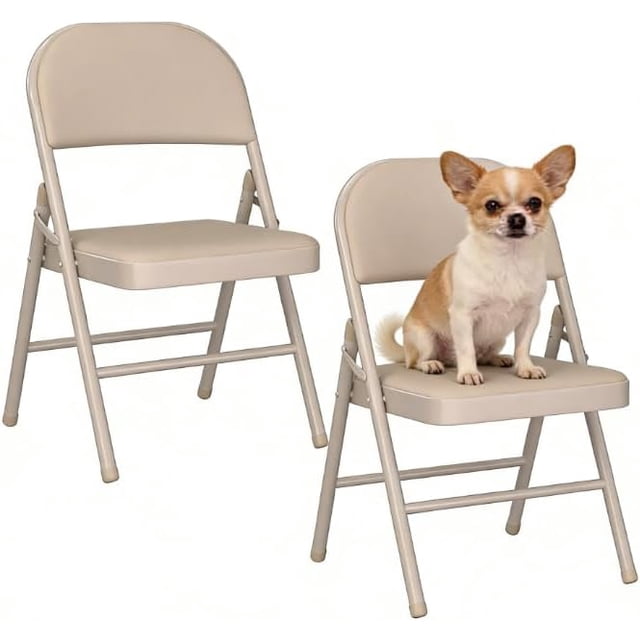 YLGJ Metal Folding Chairs Set of 2, PU Padded Stackable Gray