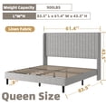thumbnail image 3 of Frostbloom Queen Size Linen Fabric Platform Bed Frame with Vertical Channel Tufted Wingback Headboard, Light Gray, 3 of 7
