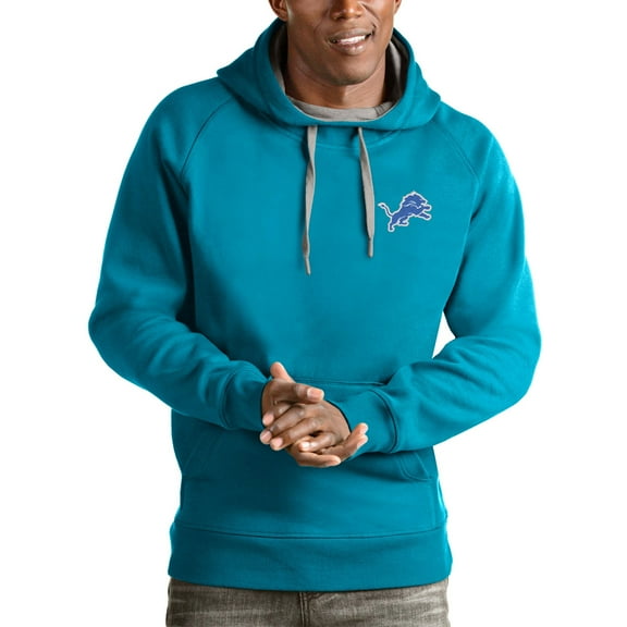 Men's Antigua Blue Detroit Lions Logo Victory Pullover Hoodie