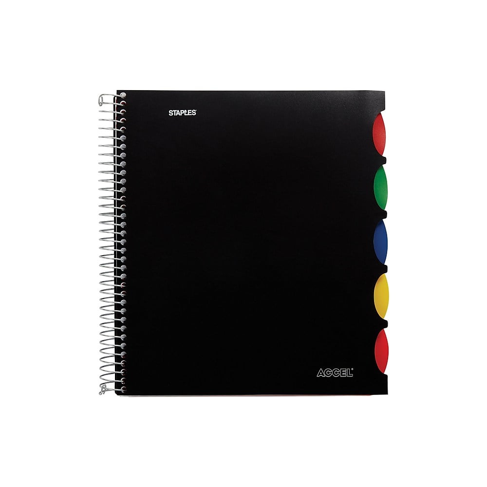 Staples Accel 5Subject Notebook 8.5" x 11" College Ruled 150 Sh. Black