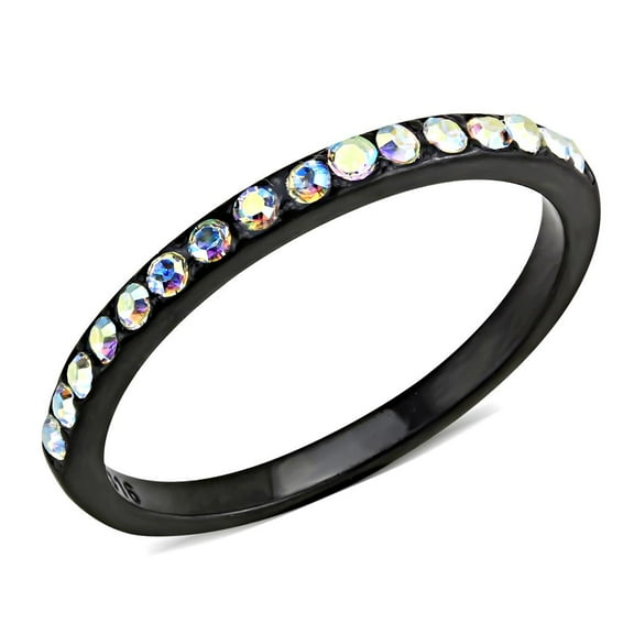 TK3556 - IP Black(Ion Plating) Stainless Steel Ring with Top Grade Crystal  in Aurora Borealis (Rainbow Effect) Size 10