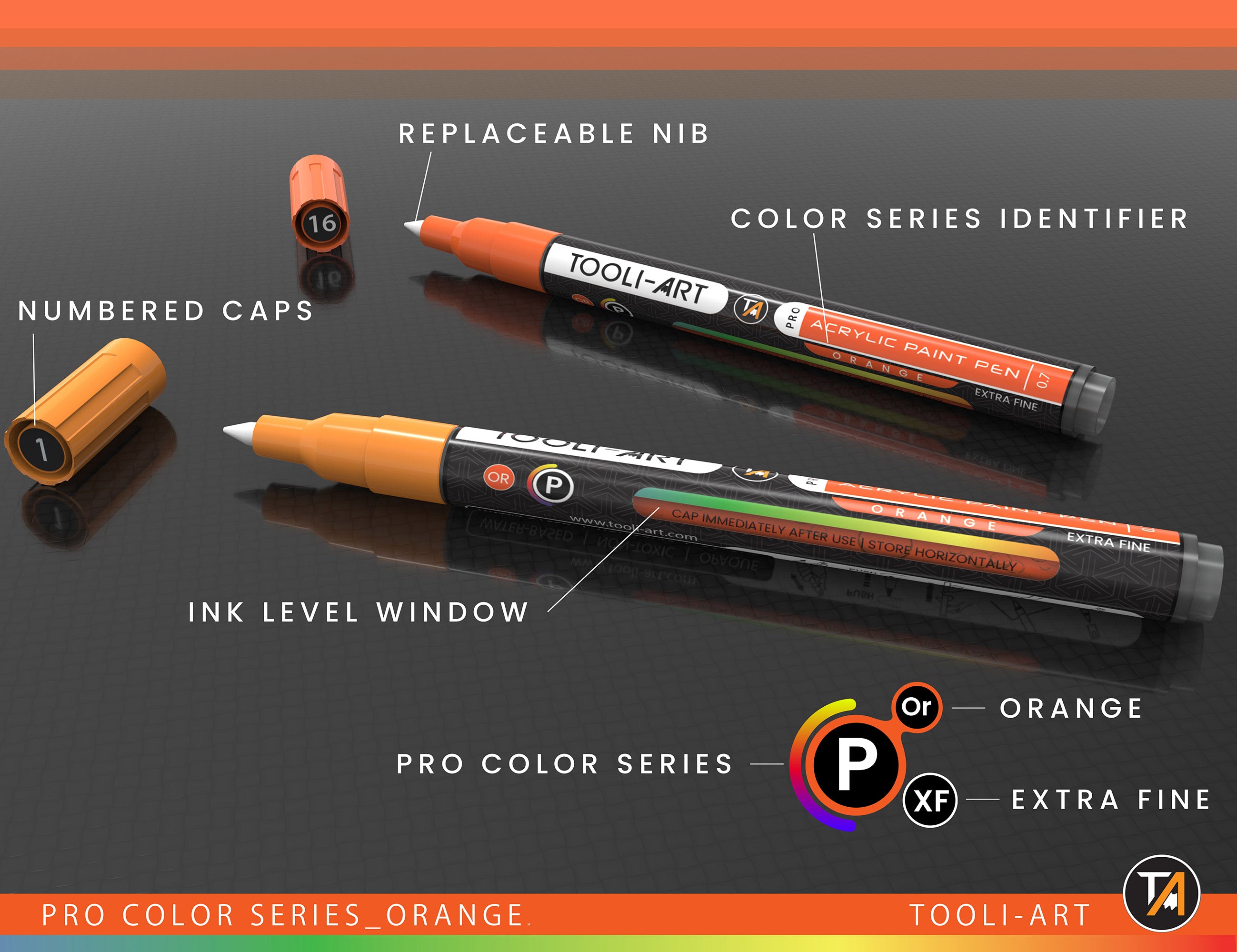 Acrylic Paint Pens 22 Assorted Orange Tones Pro Markers Set 0.7mm Extra Fine