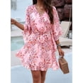 thumbnail image 5 of Woman'S Floral V Neck Lace-UP Waist Dress Pink S, 5 of 7