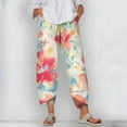thumbnail image 2 of CLOOCL Pocket Pants Women Nine-point Pants Watercolor Flower 3D Print Slacks Pants Plus Size, 2 of 6