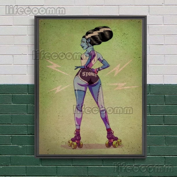 Póster e impresión de Arte de bruja de dibujos animados de viernes y Satán, decoración del hogar, Bat Ghoul y Zombie, novia, arte gótico de pared, pintura en lienzo