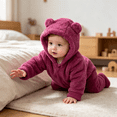 thumbnail image 2 of Baby Fleece Snowsuit - Bear Outfit Fleece Warm Jumpsuit Romper Hooded Infant Girls Boys Winter Coat - Long Sleeve Baby Rompers Infant Winter Clothes, 2 of 5