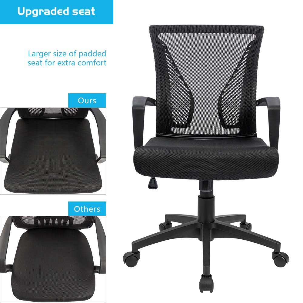 Lacoo Mid-Back Office Desk Chair Ergonomic Mesh Task Chair with Lumbar Support, Black - image 4 of 6
