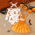 thumbnail image 2 of Mercatoo 3Pcs Baby Halloween Set Long Sleeve Pumpkin Print Romper and Back Dress Hairband Outfit Fall Baby Bodysuit Clothes, 2 of 9