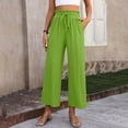 thumbnail image 3 of Women's High Waisted Wide Leg Cropped Pants Casual Drawstring Elastic Waist Capri Pants with Pockets, 3 of 7