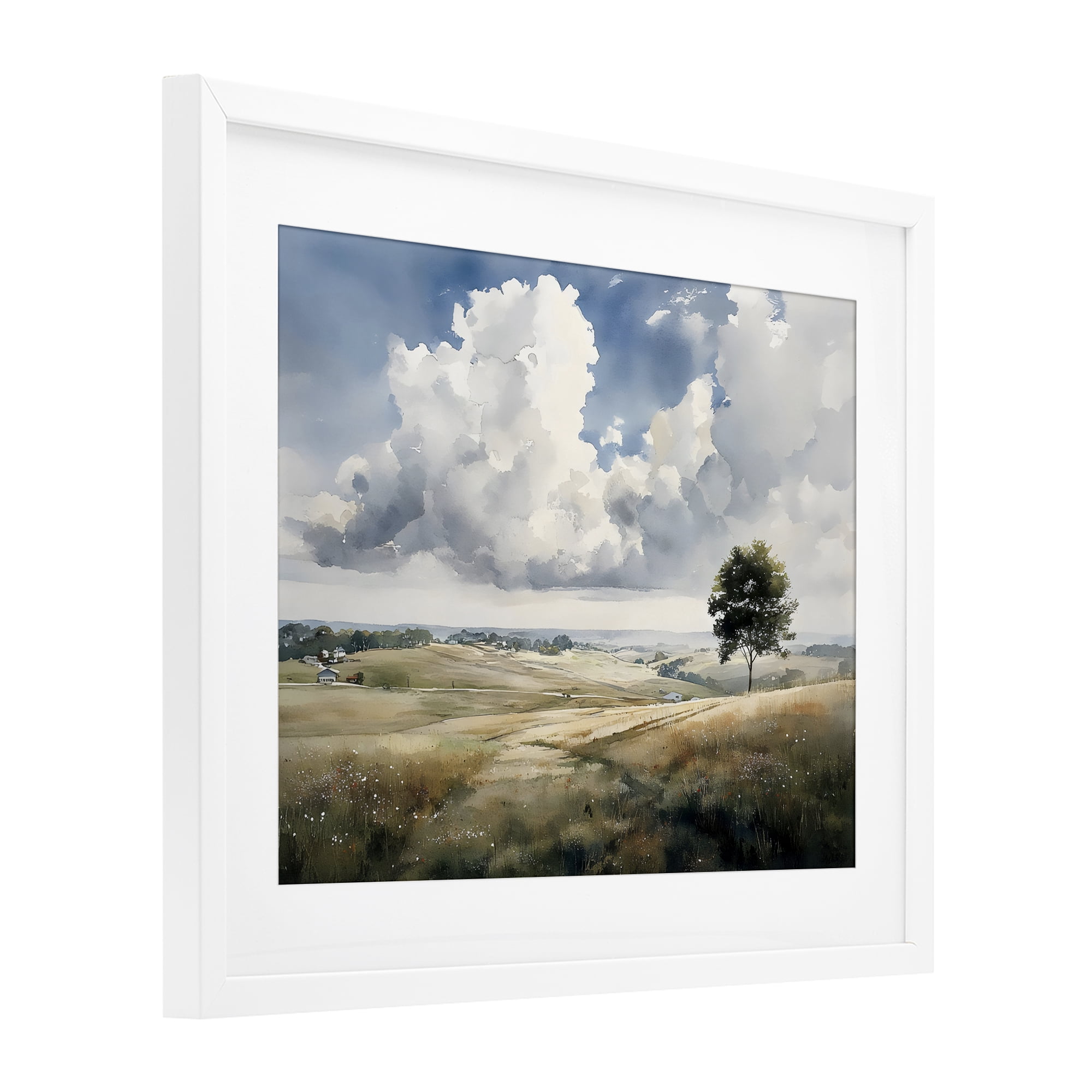 Stupell Industries Pretty Hills with Solitary Tree White Framed Print Under Glass, design by Franklyn Gregory