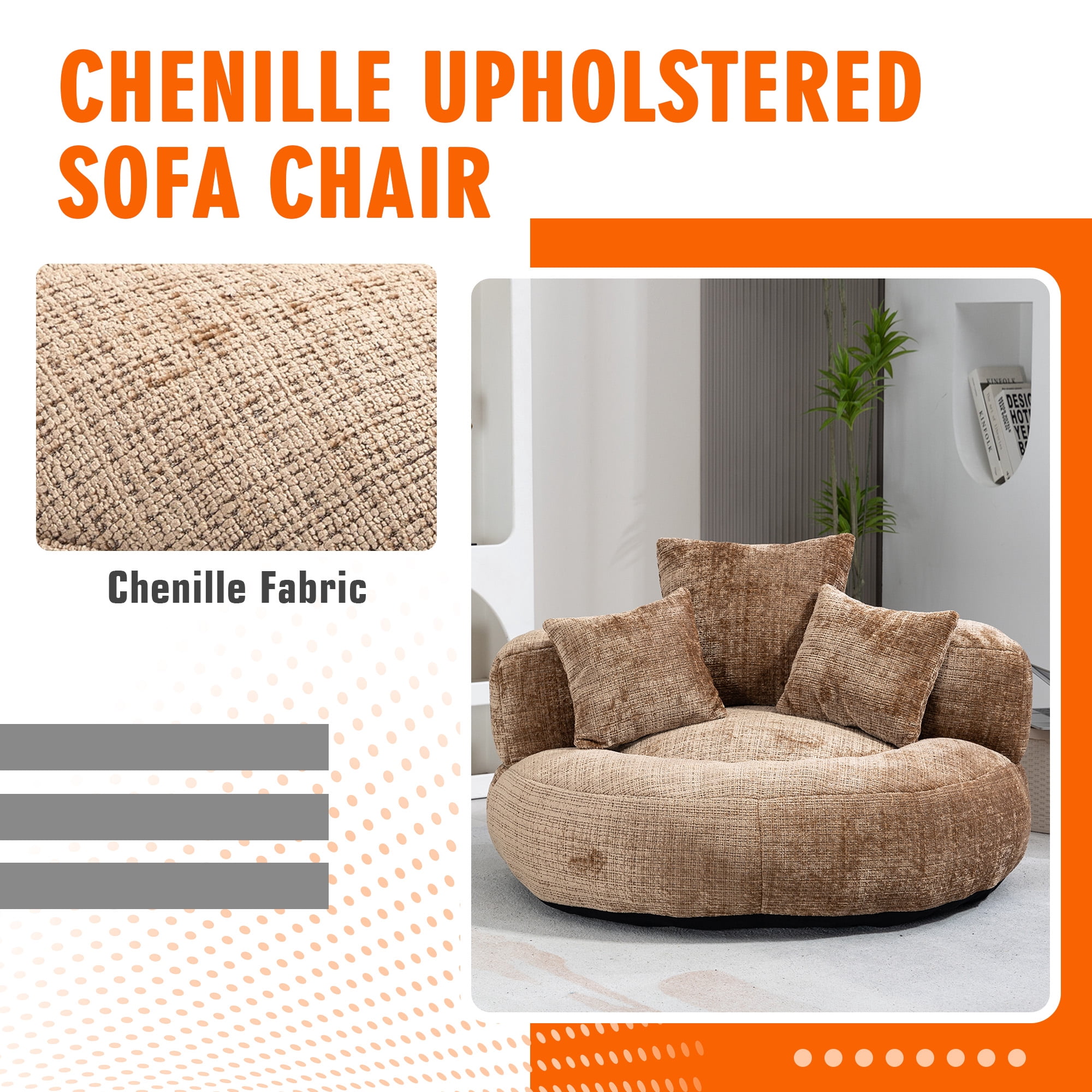42.5''W Chenille Bean Bag Chairs, Chenille Soft Lazy Sofa Chair, Bean Bag Chair For Adults & Kids To Gaming,Reading,And Watching TV,Living Room, Bedroom,Office Room(Coffee)