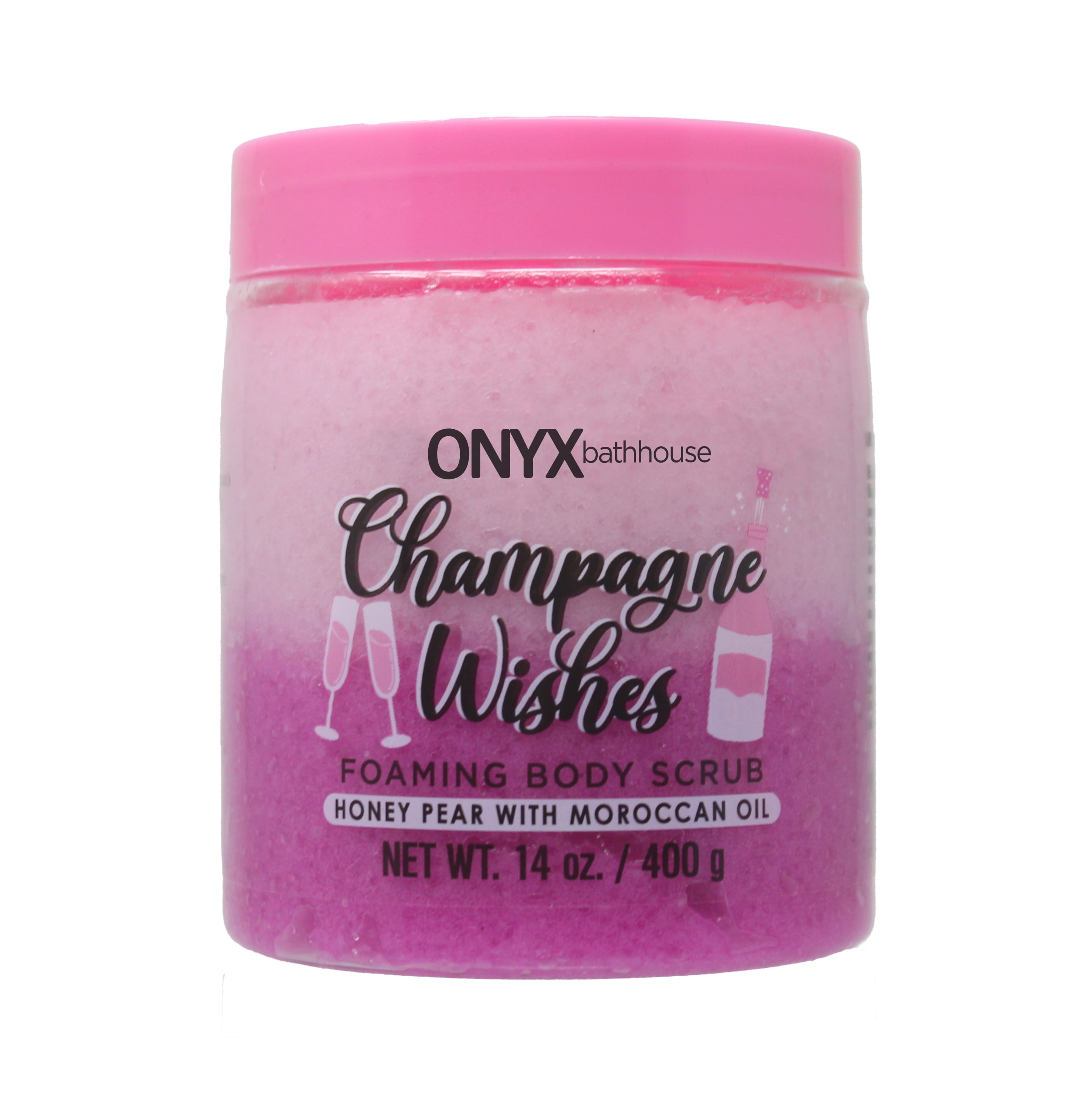 Onyx Bathhouse Champagne Wishes 12 oz Foaming Body Scrub, Honey and Pear Scent