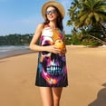 thumbnail image 3 of Fotbe Colorful Skull Vestido de Verano sin Mangas para Mujer – Vestido Midi Línea A, Estilo Camiseta Floral, Vestido Playero Casual y Fluido, 3 of 7
