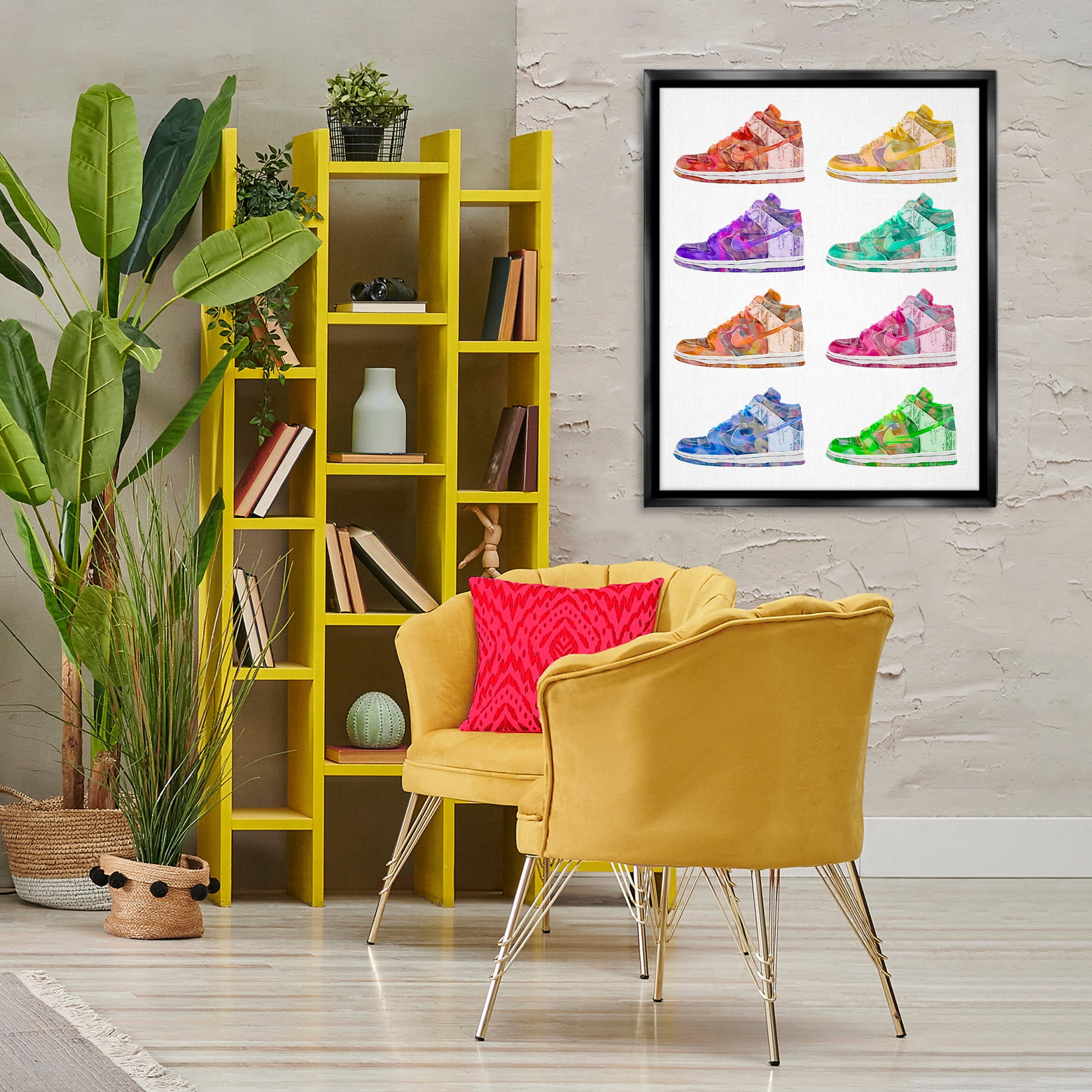 Stupell Industries Bold Rainbow Sneakers Beauty & Fashion Painting Black Floater Framed Art Print Wall Art, 25 x 31