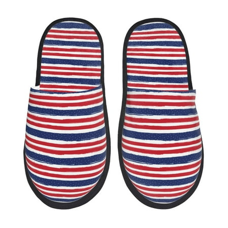 Balery USA Colors Stripes Slient Indoor Furry Fleece Comfort House Shoes Soft Non-Slip Home Shoes Cotton slippers House Slippers-- Large