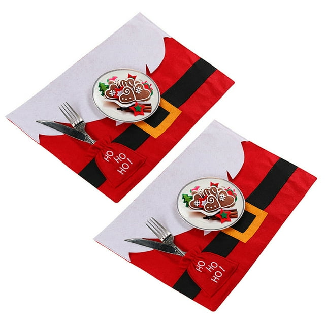 Juego de 2 manteles individuales para comida, cuencos y platos, decoración para fiestas navideñas, Papá Noel