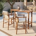 thumbnail image 3 of Harper & Bright Designs 3 Pieces Outdoor Bar Set, Acacia Wood Bar Height Table & 2 Stools with Cushions, Wood Dining Bar Set with Cushions for Backyard Garden, Beige,Natural, 3 of 12