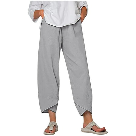 

Dadaria Linen Pants for Women Casual Summer High Waisted High Waist Solid Cotton Loose Long Straight Pants Gray XL Female