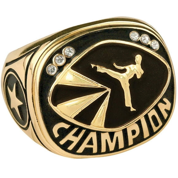 Express Medals Champion Martial Arts Karate Judo Trophy Ring in Sizes 6 to 15 with Award Display Stand Case and Neck Display Ball Style Chain 10